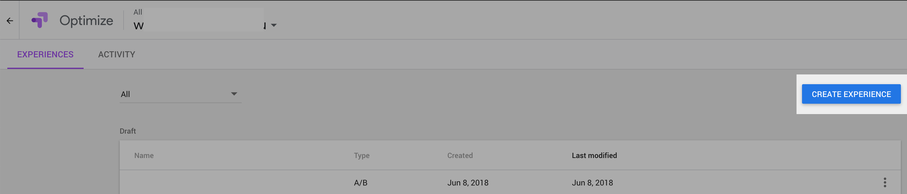 Create an experience in Google Optimize
