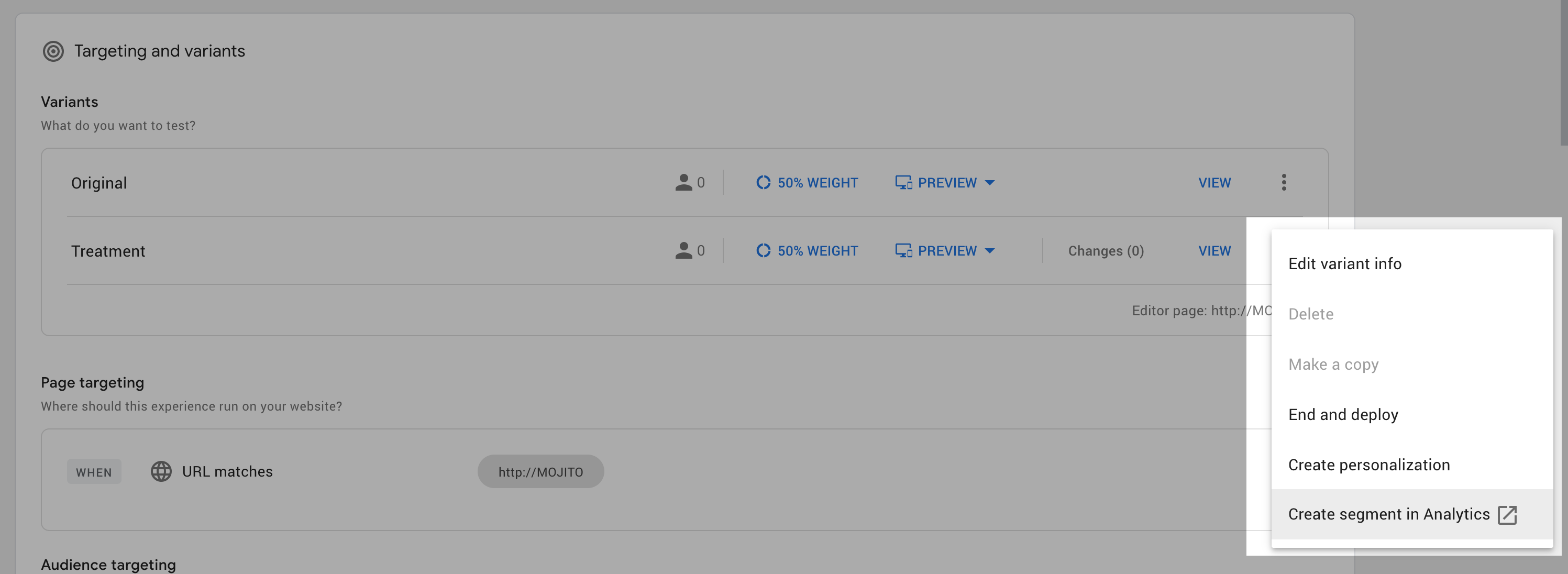 Segment in Google Optimize